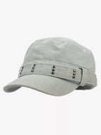 Distressed Stud Detail Cotton Flat Top Cap