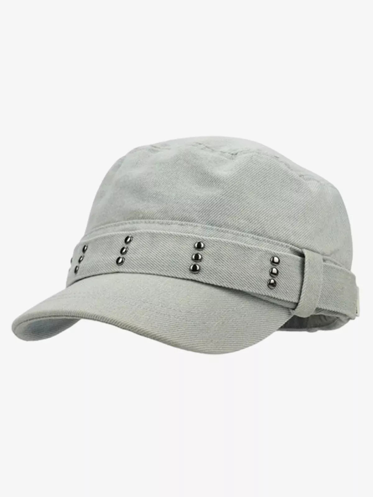 Distressed Stud Detail Cotton Flat Top Cap