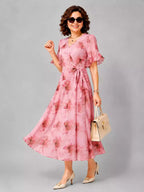 Casual Elegant Butterfly Print Midi Dress