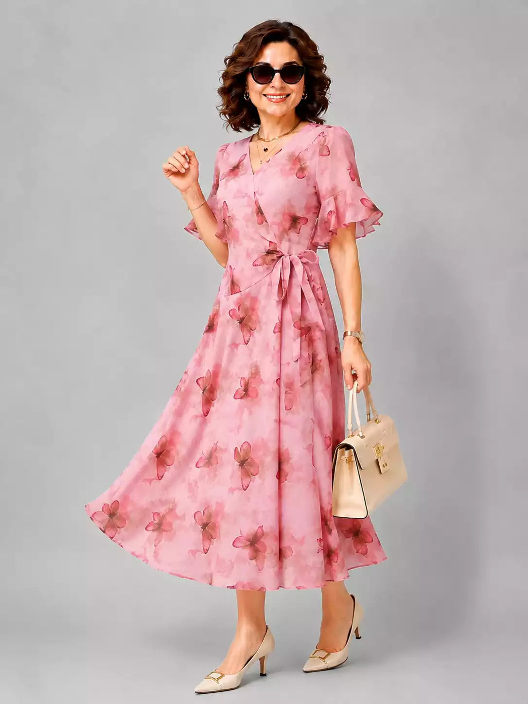 Casual Elegant Butterfly Print Midi Dress