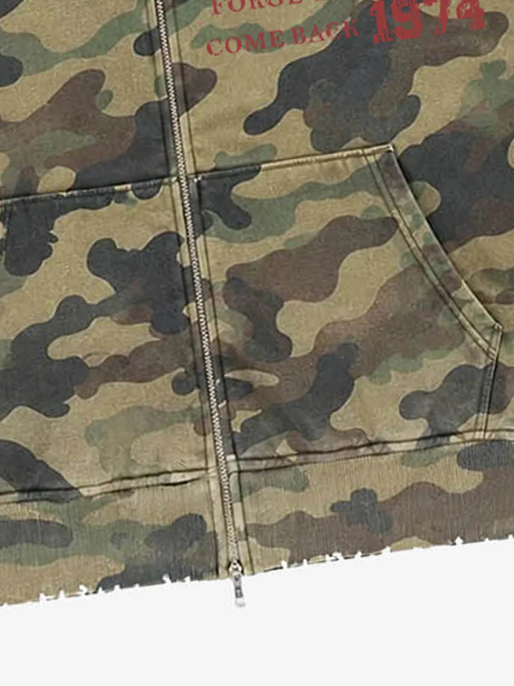 Distressed Camo Letter Graphic Zip-Up Hoodie