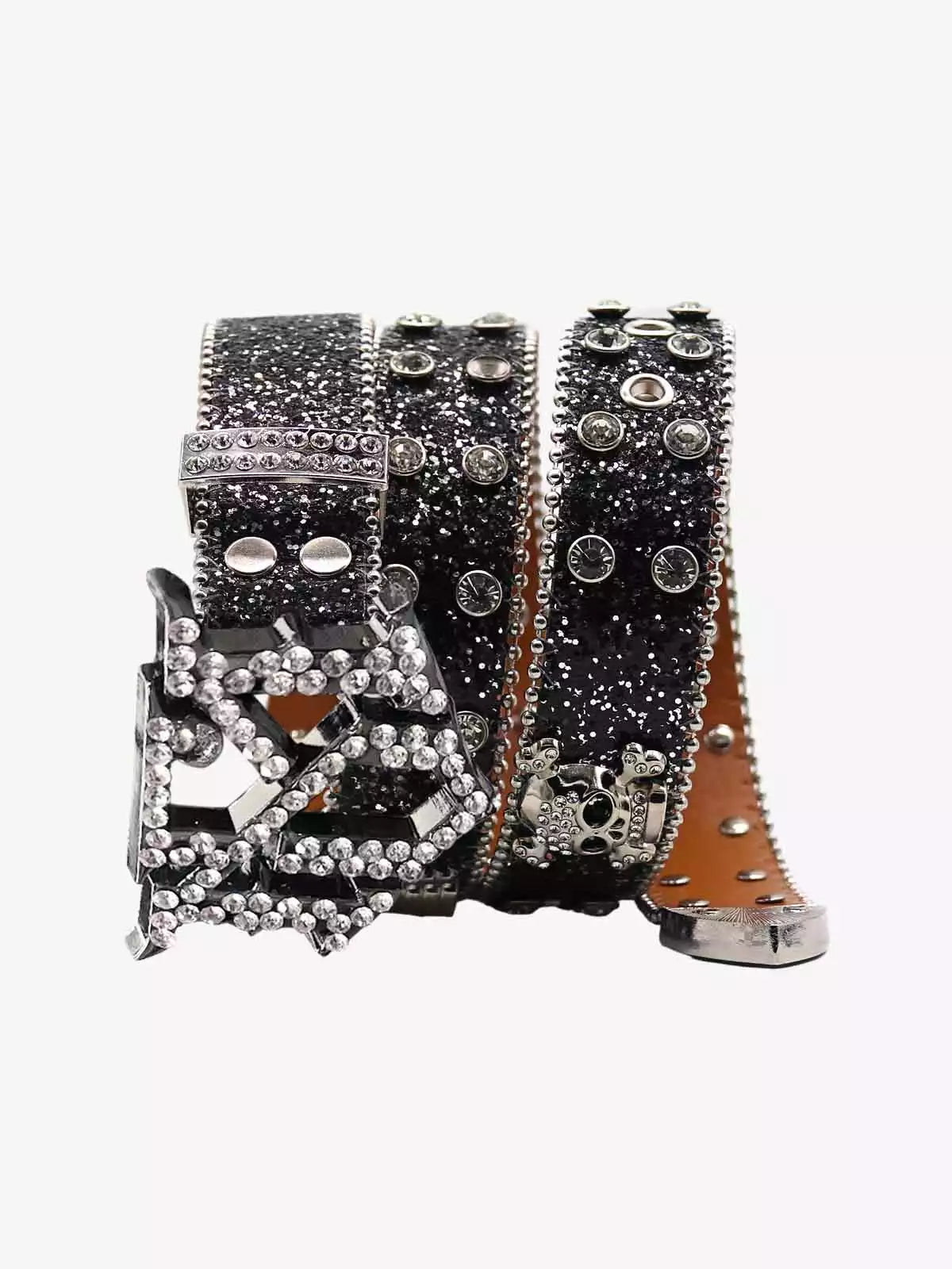 Rhinestone Skull Buckle Belt