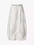 Script Embroidered Piped Wide-Leg Sweatpants