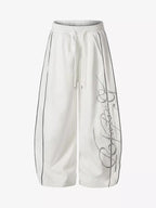 Script Embroidered Piped Wide-Leg Sweatpants
