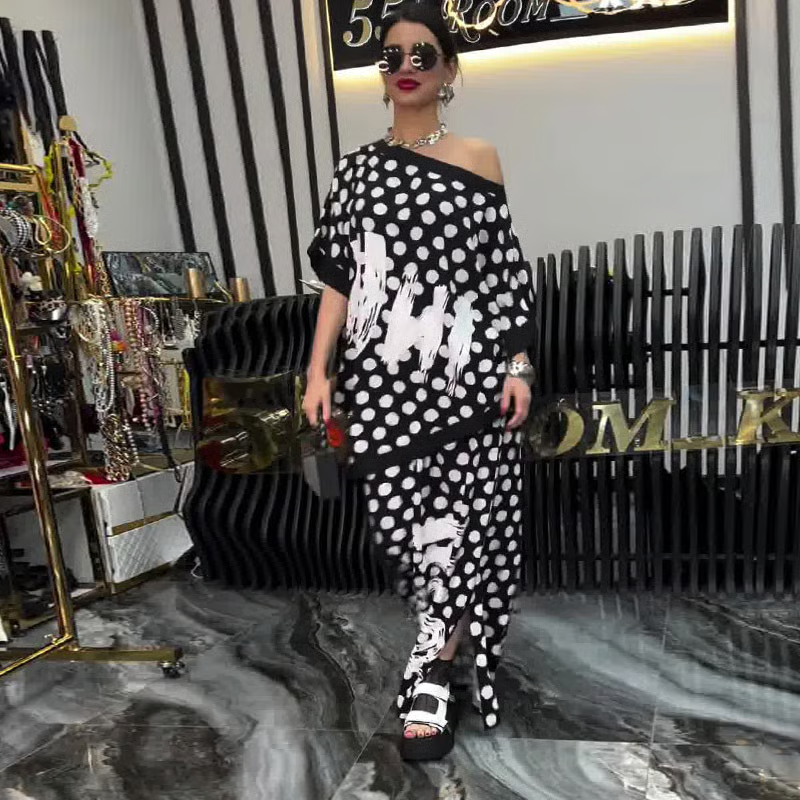 Trendy Polka Dot Print Set for Women: Oversized Top and Wide-Leg Pants