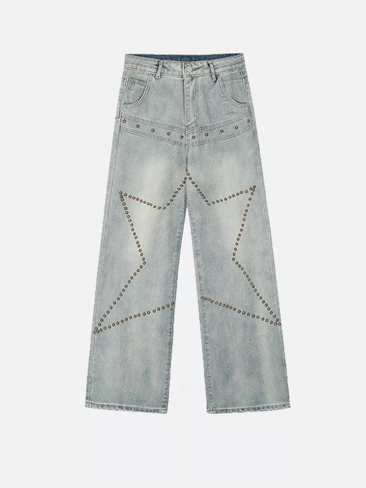 Niceprimes High-street star patterns straight-leg jeans