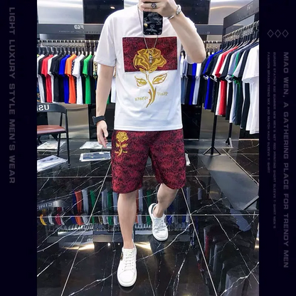 Men's casual wear set embroidered bear pattern