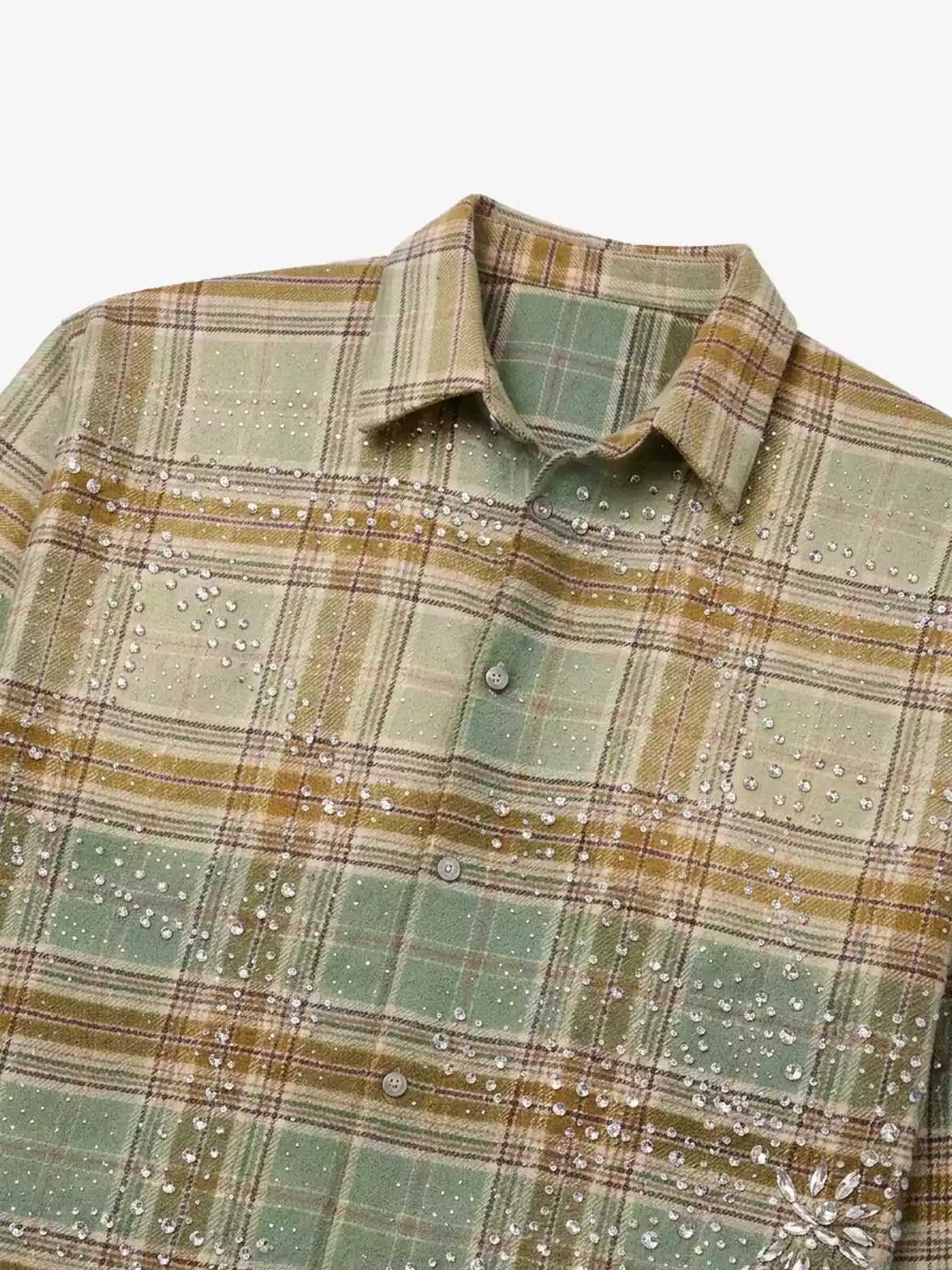 Rhinestone Plaid Long-Sleeve Shirt
