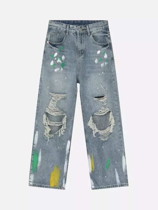 Niceprimes Loose Fit Graffiti Ripped Jeans