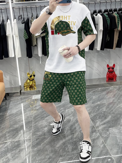 Men's casual wear set embroidered bear pattern