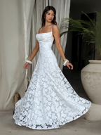 Elegant Floral Lace Spaghetti Strap Maxi Dress