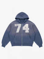 Washed 74 Number Graphic Streetwear Tracksuit Set