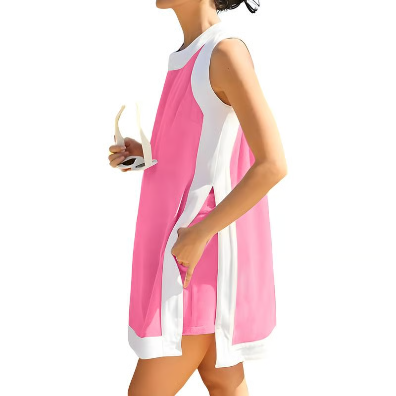 ⏰🔥LAST DAY 57% OFF - Women's Cotton 2-Piece Sets Color Block Crewneck Sleeveless Top + Skirt & Shorts w/ Pockets
