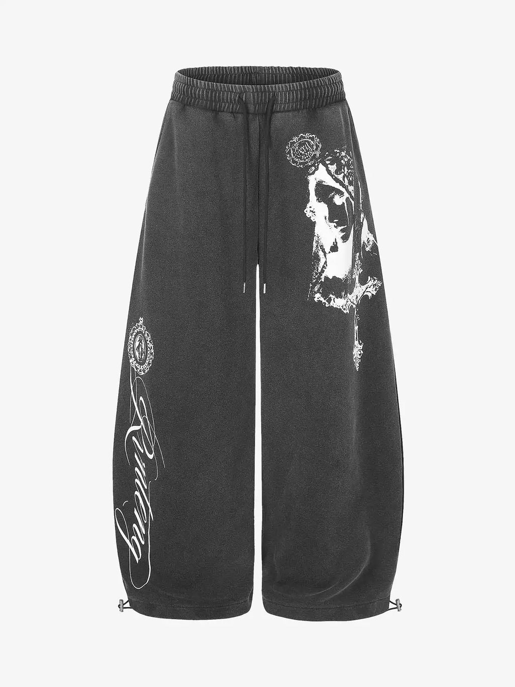 Graphic Washed Curved-Leg Sweatpants