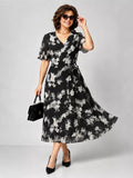 V Neck Cinched Waist Chiffon Dress