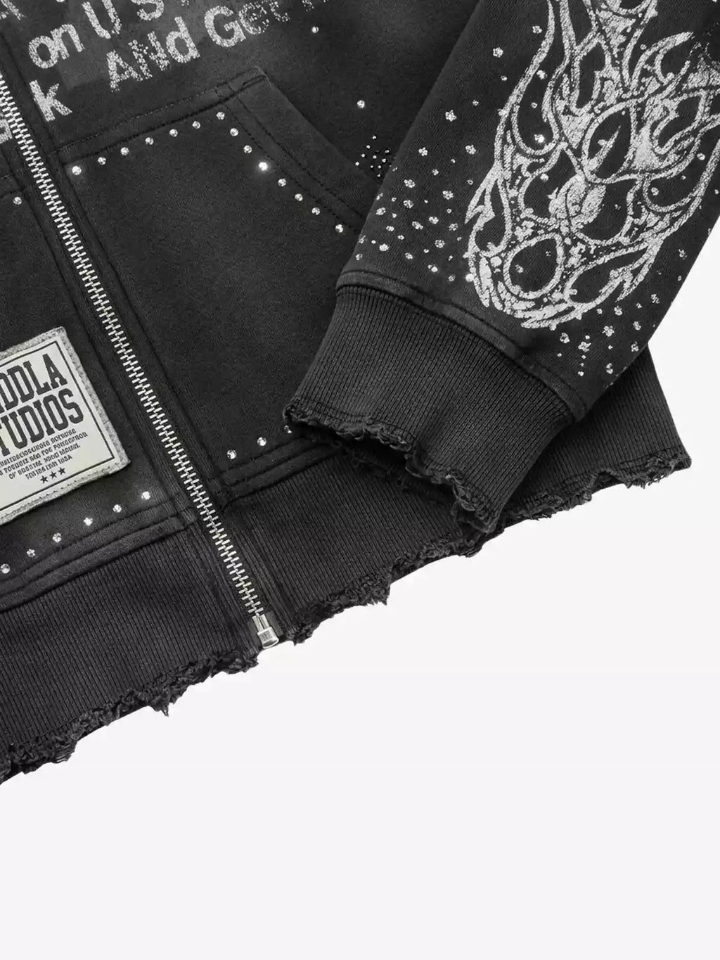 Studded Flame Streetwear Zip-Up Hoodie
