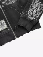 Studded Flame Streetwear Zip-Up Hoodie