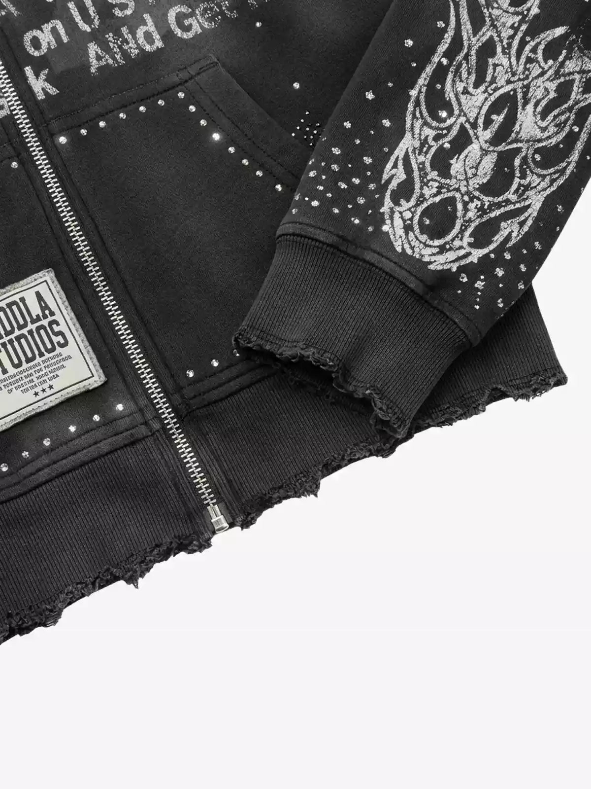 Studded Flame Streetwear Zip-Up Hoodie