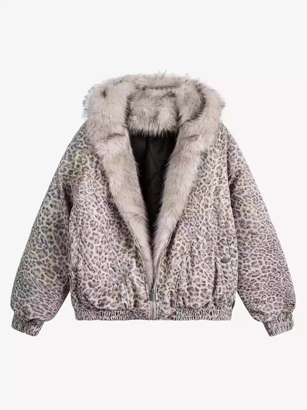 Cheetah Print Faux Fur Hooded Jacket