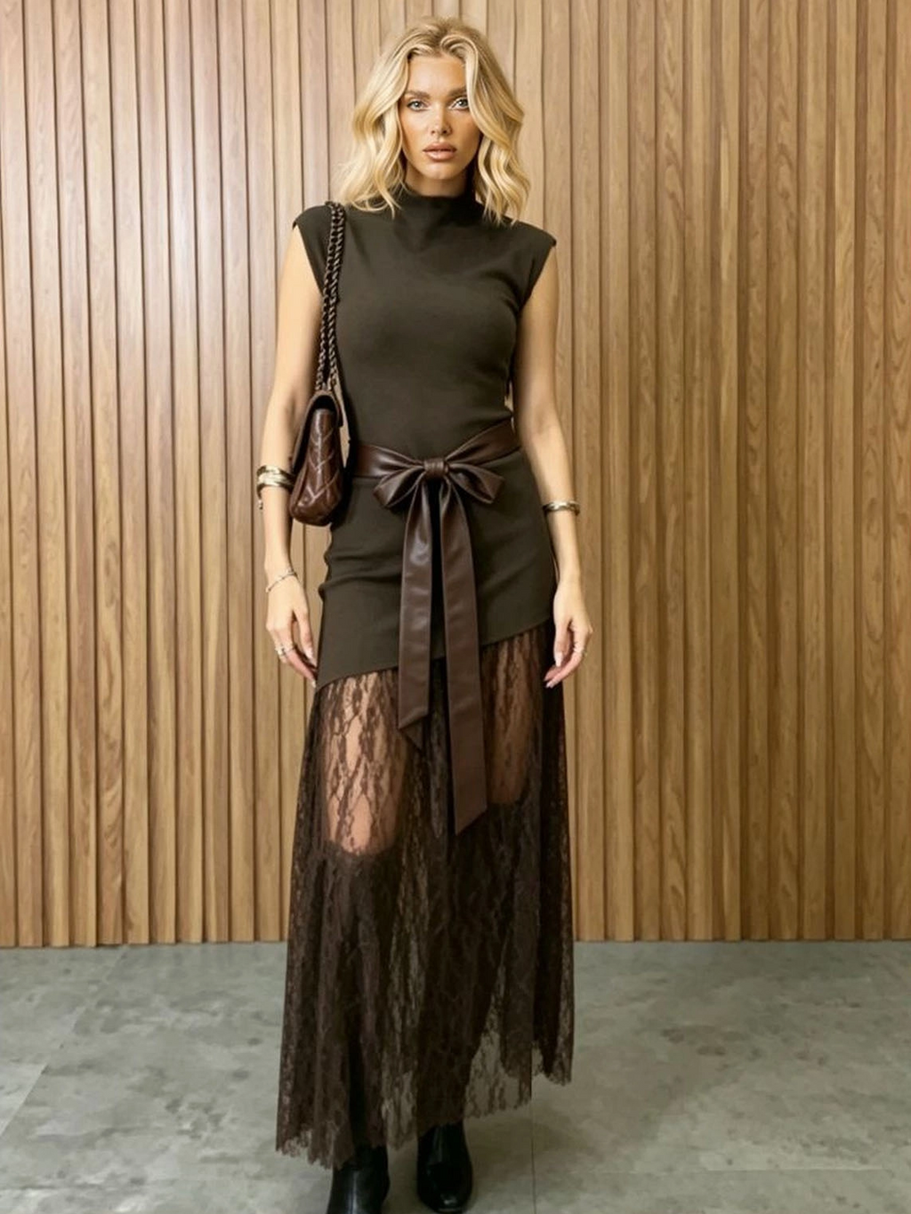 Sleeveless Lace Panel Maxi Dress