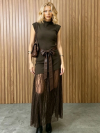 Sleeveless Lace Panel Maxi Dress