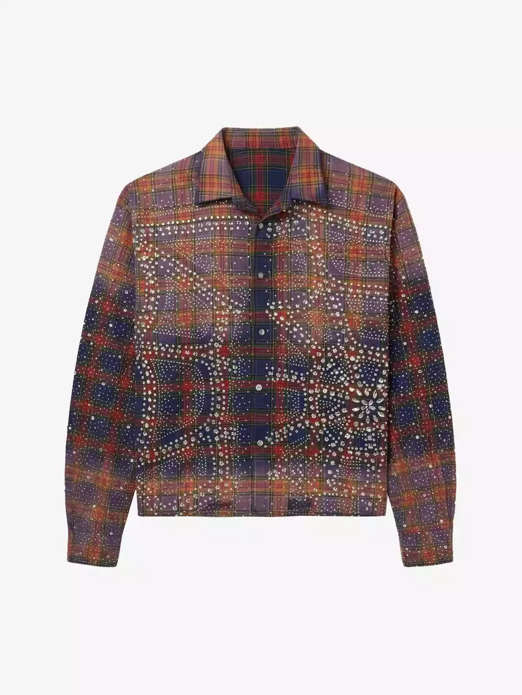 Rhinestone Plaid Long-Sleeve Shirt