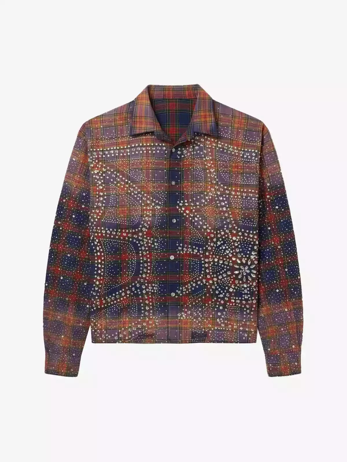 Rhinestone Plaid Long-Sleeve Shirt