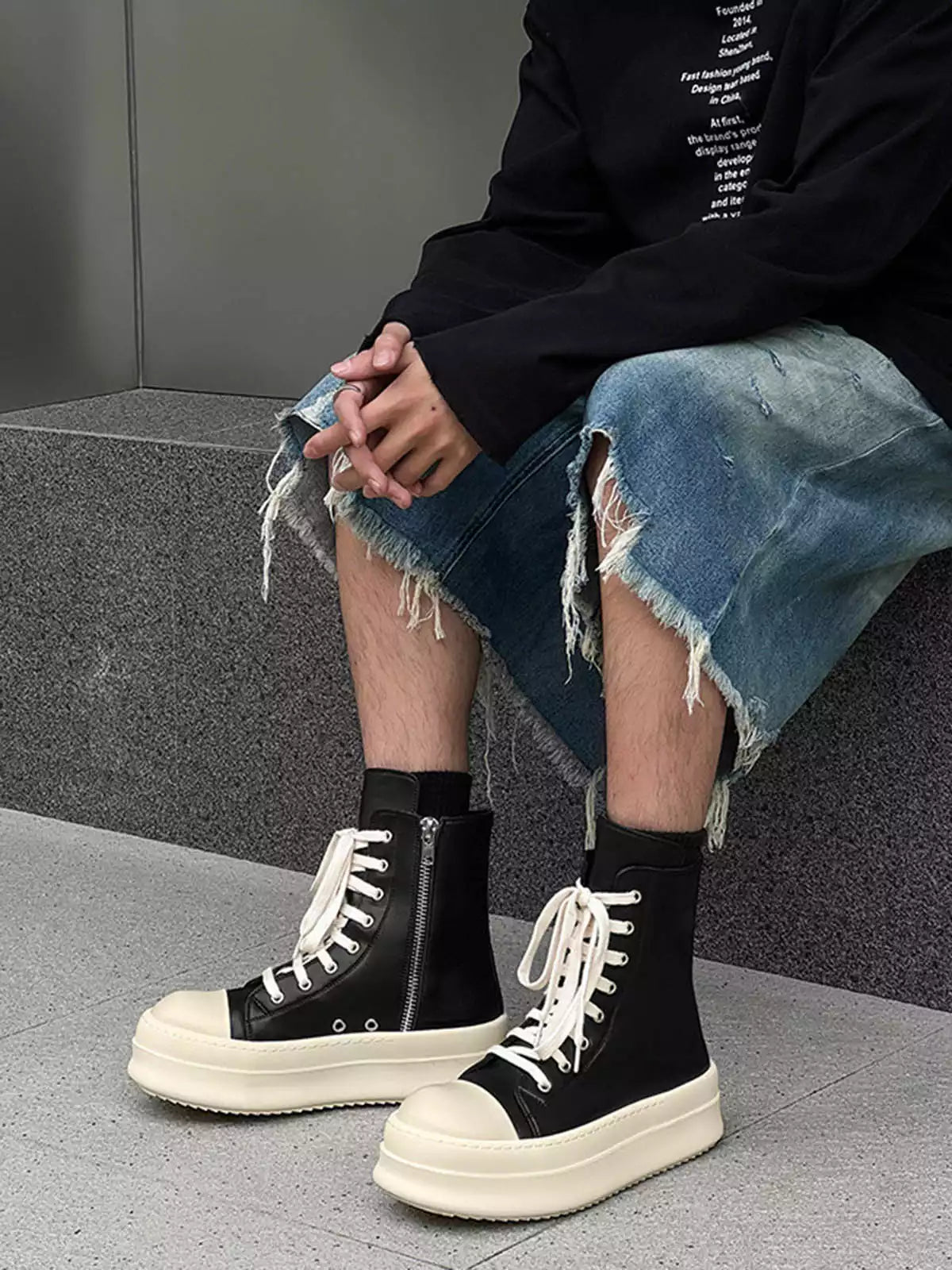 Niceprimes Rubber Sole High-Top Side Zipper Platform Sneakers