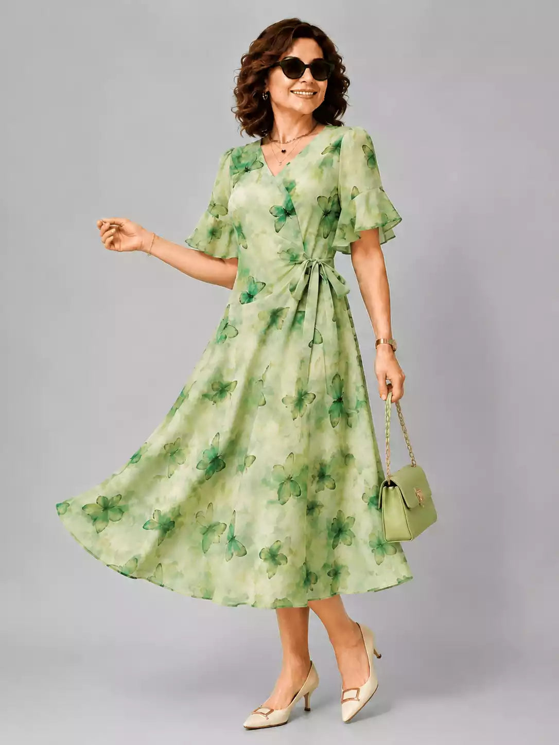 Casual Elegant Butterfly Print Midi Dress