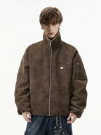 Faux Fur Collar Suede Bomber Jacket