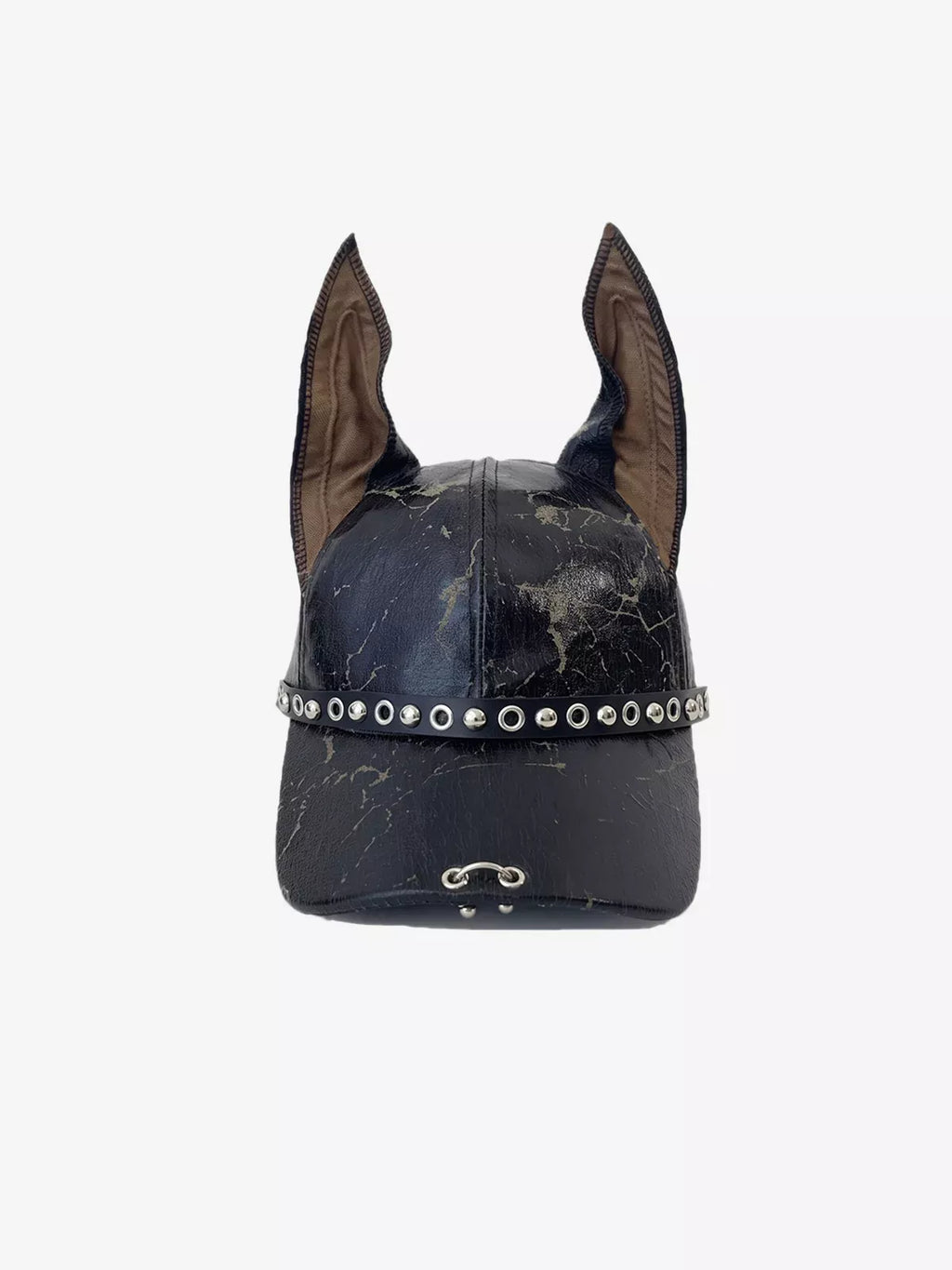 Distressed Studded Dog-Ear Faux Leather Cap