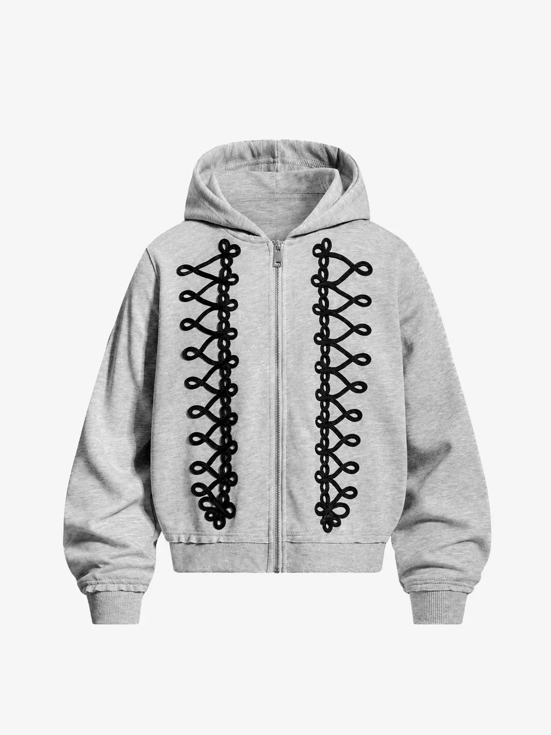 Lace-Up Rope Detail Zip-Up Hoodie