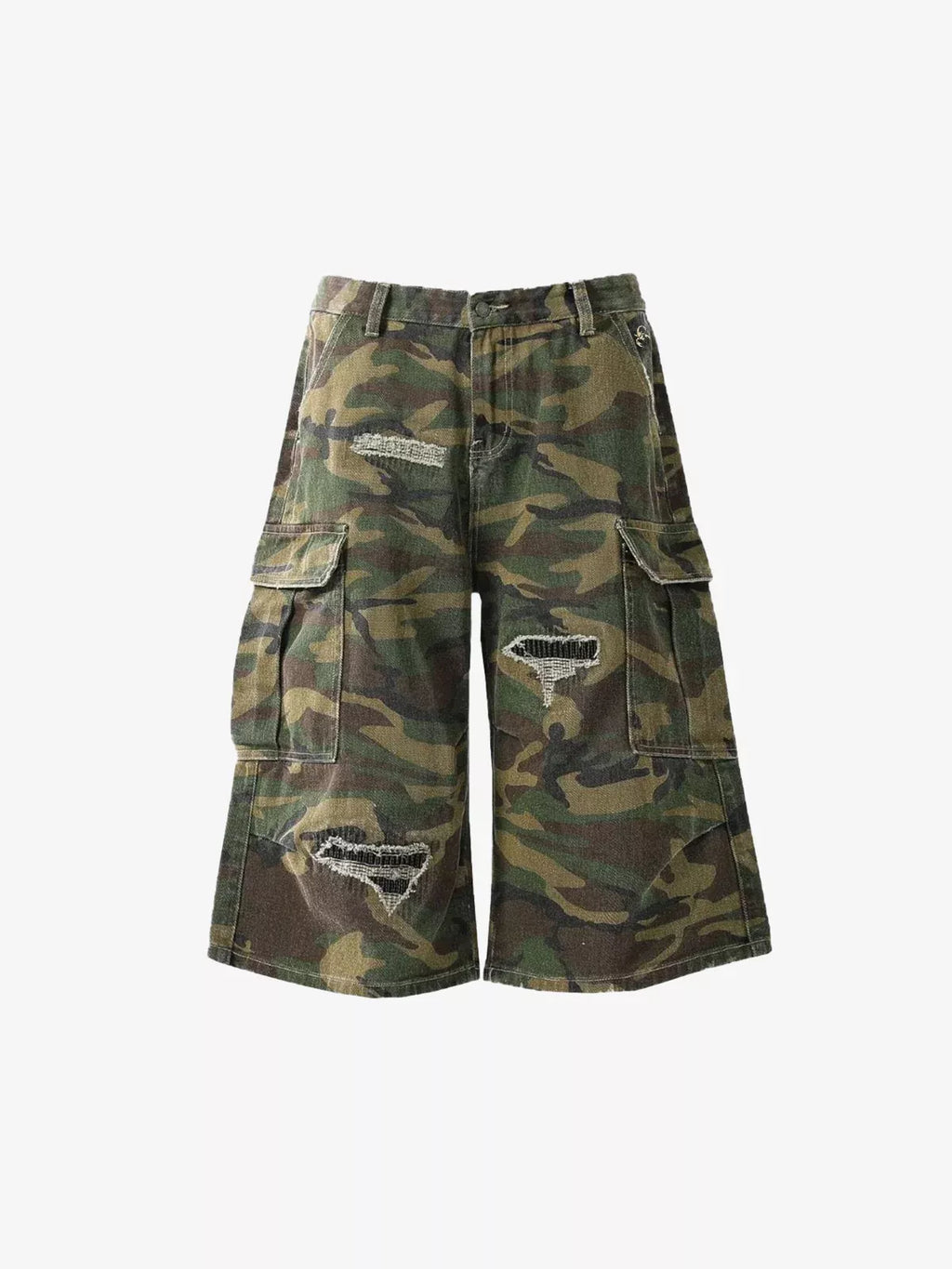 Retro Ripped Camouflage Cropped Shorts