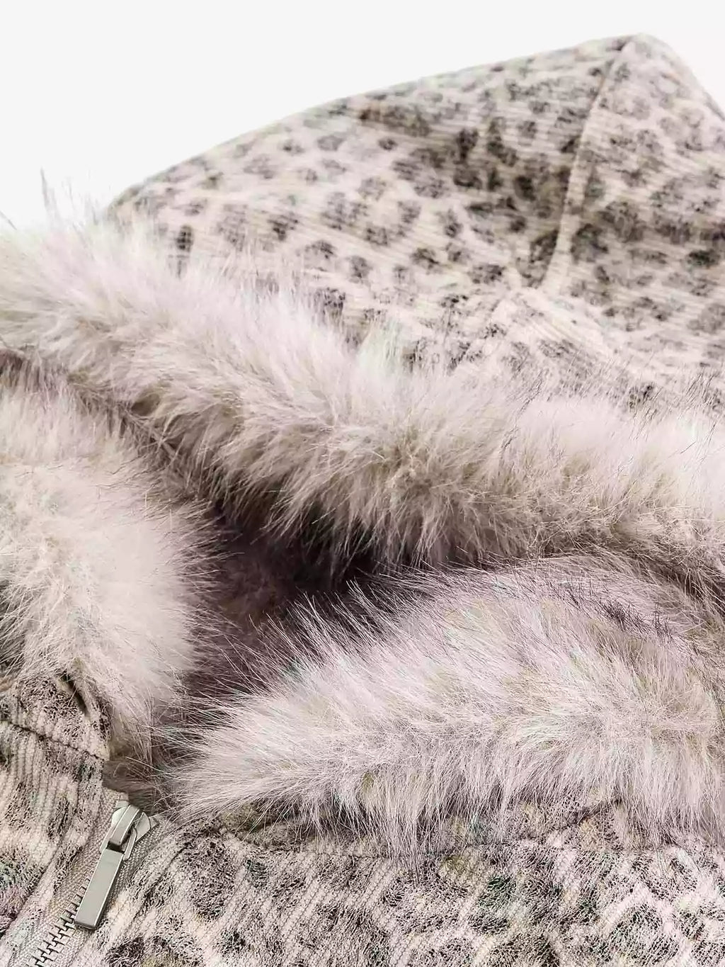 Cheetah Print Faux Fur Hooded Jacket