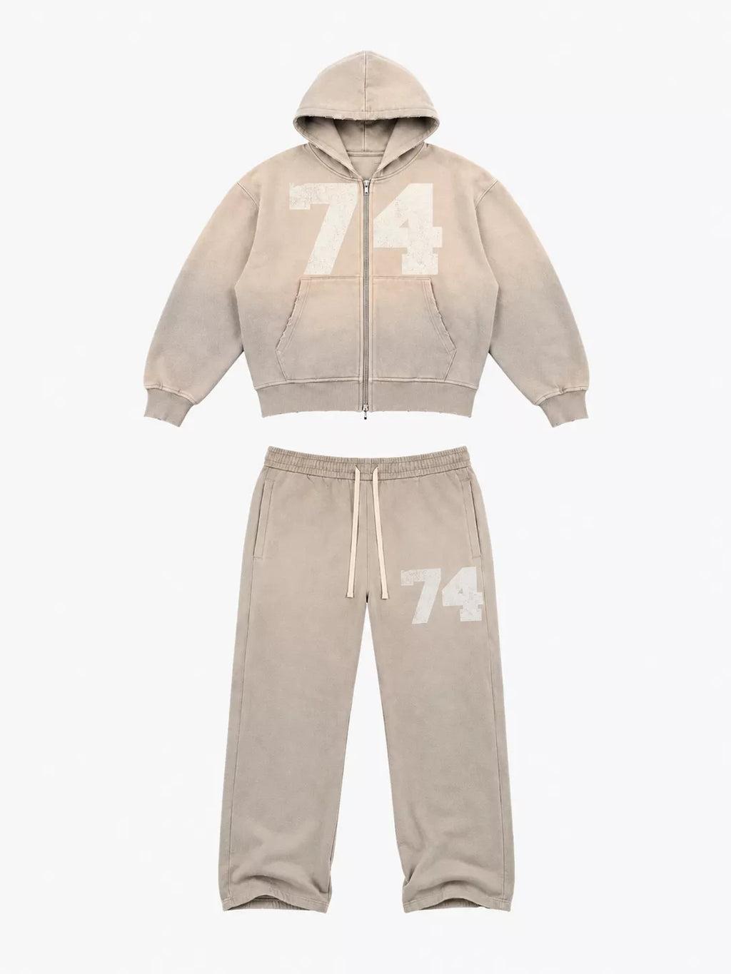 Washed 74 Number Graphic Streetwear Tracksuit Set