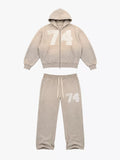Washed 74 Number Graphic Streetwear Tracksuit Set