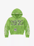 Studded Flame Streetwear Zip-Up Hoodie