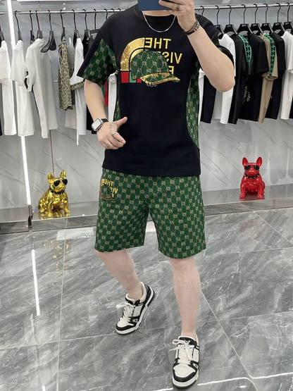 Men's casual wear set embroidered bear pattern