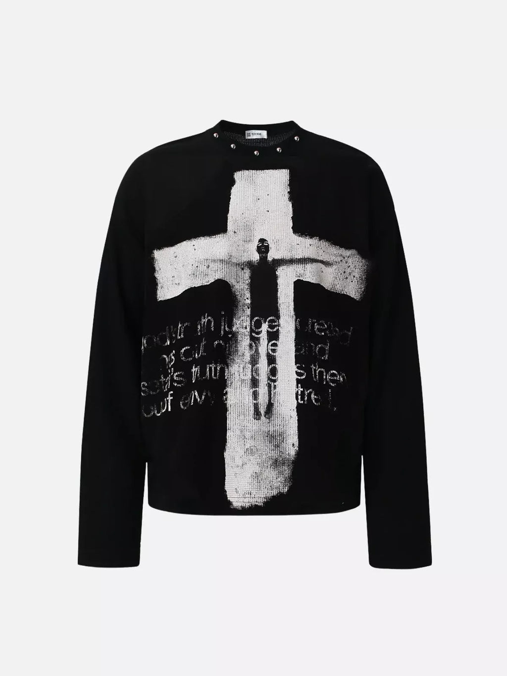 Gothic Cross Graphic Waffle Knit Long Sleeve Tee