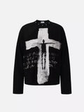 Gothic Cross Graphic Waffle Knit Long Sleeve Tee
