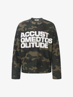 Camo-Print Graphic-Letter Waffle-Knit Long-Sleeve Shirt