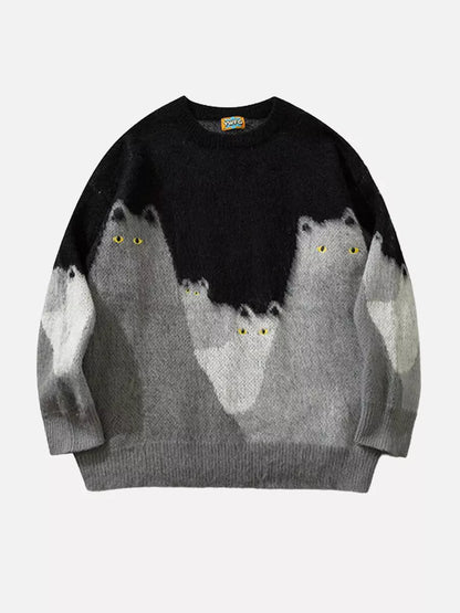 Niceprimes  Cute Cat Color Block Sweater