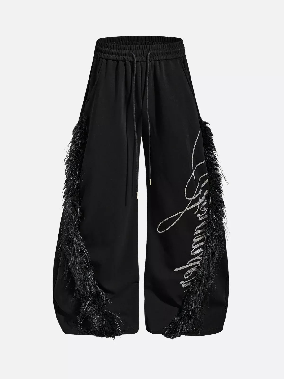 Faux Fur Trim Wide-Leg Streetwear Pants