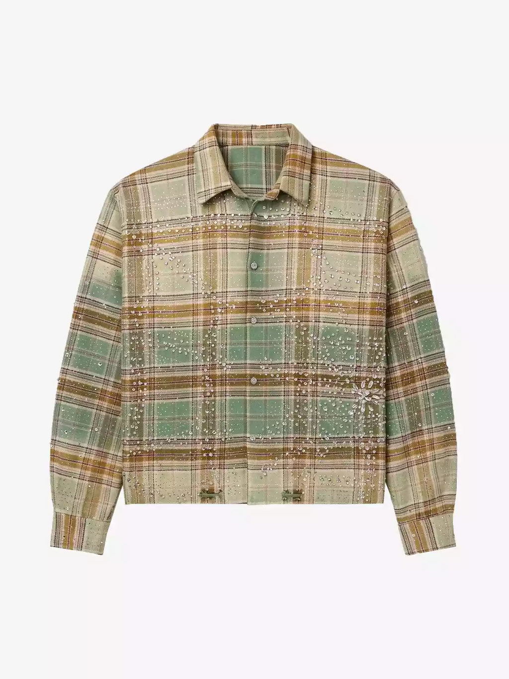 Rhinestone Plaid Long-Sleeve Shirt