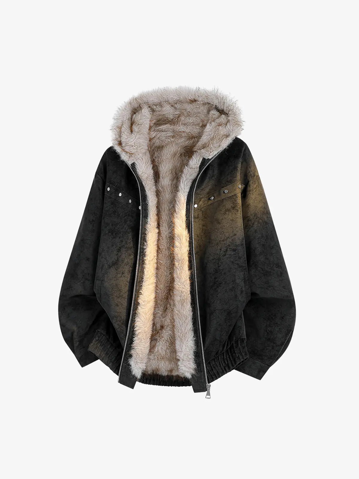 Studded Hooded Faux-Fur Collar Jacket