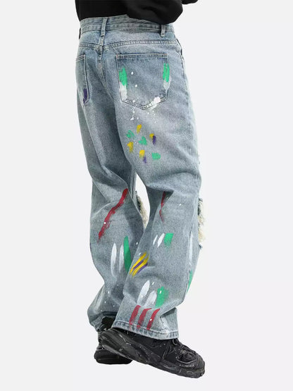 Niceprimes Loose Fit Graffiti Ripped Jeans