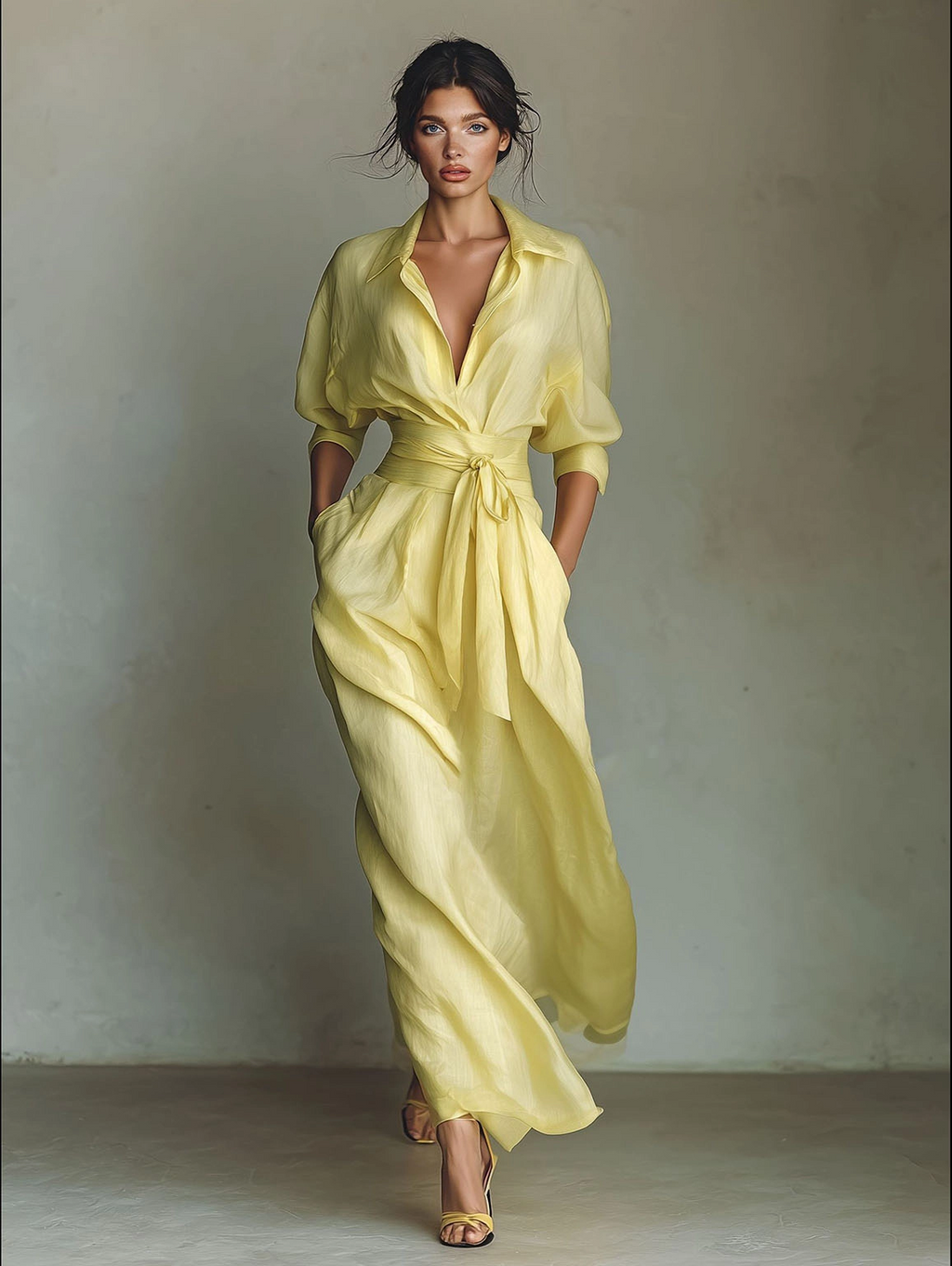 Casual Tie-Waist Shirt Maxi Dress