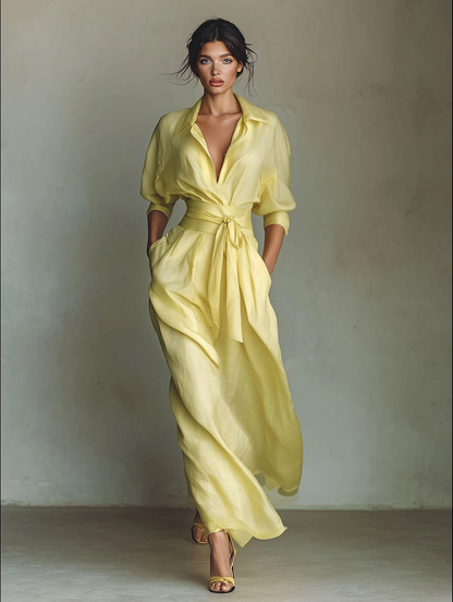 Casual Tie-Waist Shirt Maxi Dress