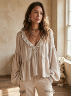 Airy Vintage-Inspired Ruffle Soft Ruffle Bohemian Blouse