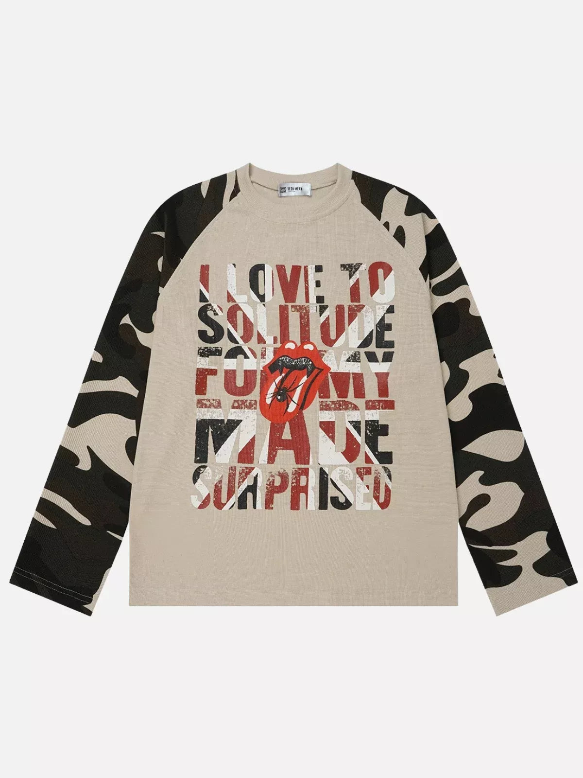 Waffle Knit Camo Graphic Long Sleeve Tee